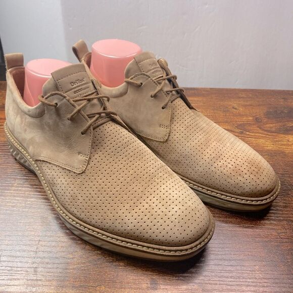 ECCO ST.1 Tan Hybrid Perforated Plain Toe Derby Nubuck Cashmere Loafer Shoe 8.5 - Picture 1 of 9